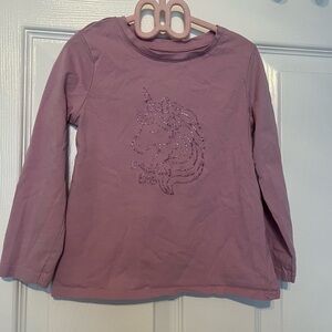 George Girls Long Sleeve Top Size 4T Pink Unicorn Glitter Graphic Shirt